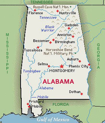 U.S. map, state of Alabama