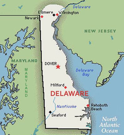 U.S. map, state of Delaware