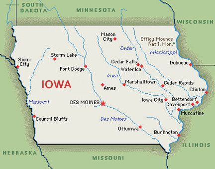 U.S. map, state of Iowa