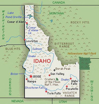 U.S. map, state of Idaho