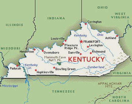U.S. map, state of Kentucky