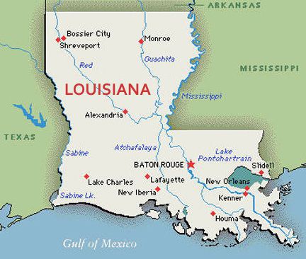 U.S. map, state of Louisiana