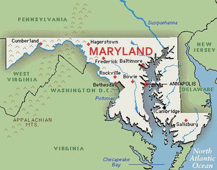 U.S. map, state of Maryland