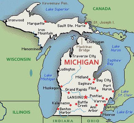 U.S. map, state of Michigan