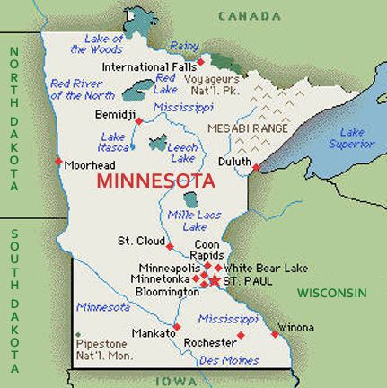 U.S. map, state of Minnesota
