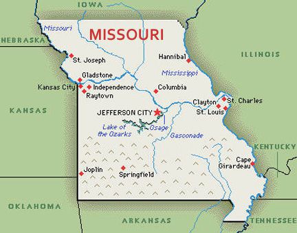 U.S. map, state of Missouri