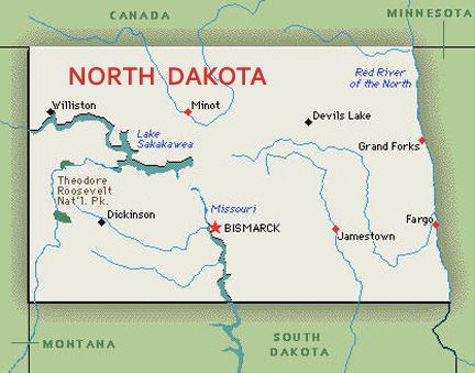 U.S. map, state of North Dakota