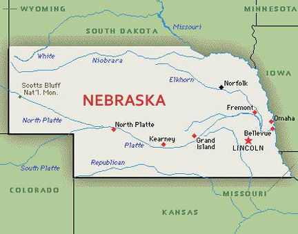 U.S. map, state of Nebraska