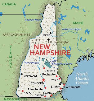 U.S. map, state of New Hampshire