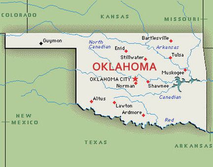 U.S. map, state of Oklahoma