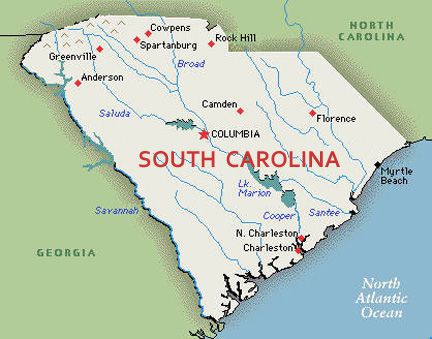 U.S. map, state of South Carolina
