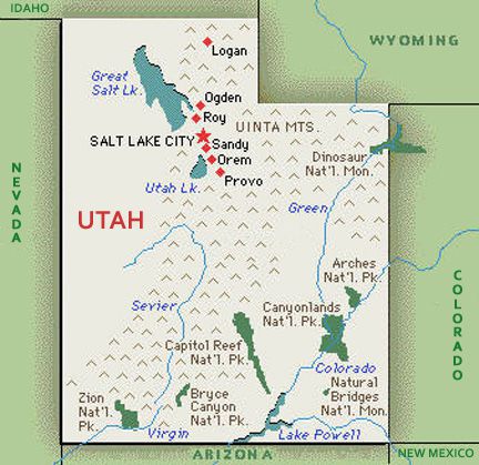 U.S. map, state of Utah