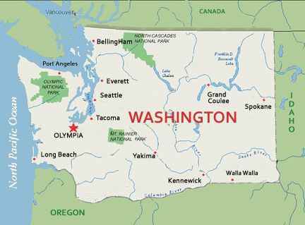 U.S. map, state of Washington