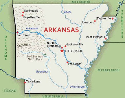 U.S. map, state of Arkansas