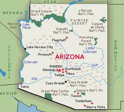 U.S. map, state of Arizona