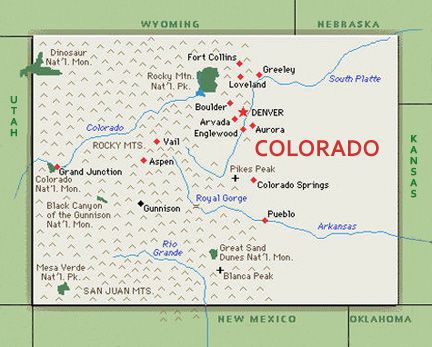 U.S. map, state of Colorado
