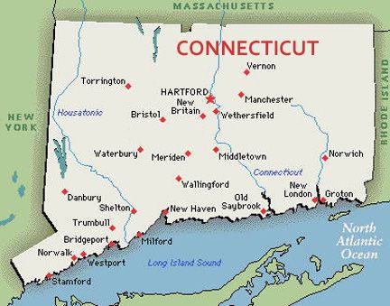 U.S. map, state of Connecticut