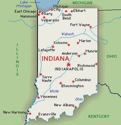 U.S. map, state of Indiana