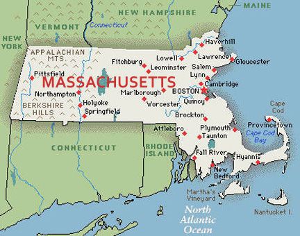 U.S. map, state of Massachusetts