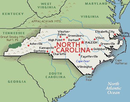 U.S. map, state of North Carolina