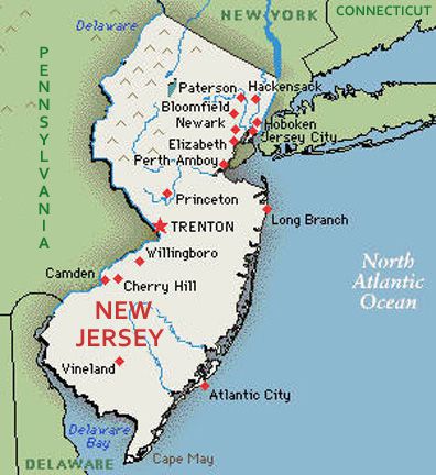 U.S. map, state of New Jersey