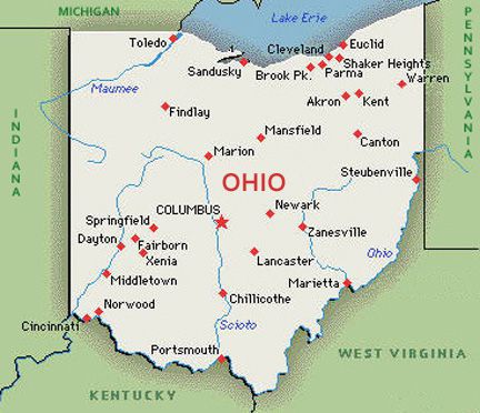 U.S. map, state of Ohio