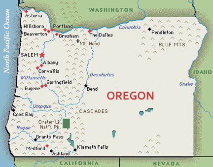U.S. map, state of Oregon