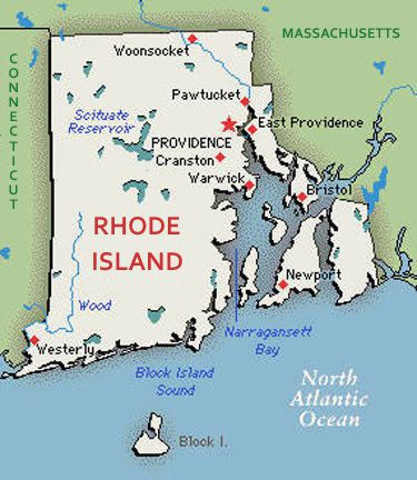U.S. map, state of Rhode Island