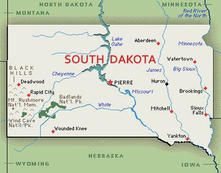 U.S. map, state of Sout Dakota