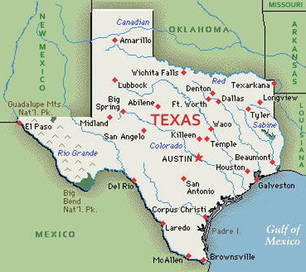 U.S. map, state of Texas