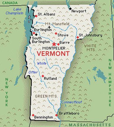 U.S. map, state of Vermont