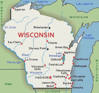 U.S. map, state of Wisconsin