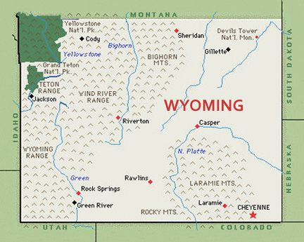 U.S. map, state of Wyoming